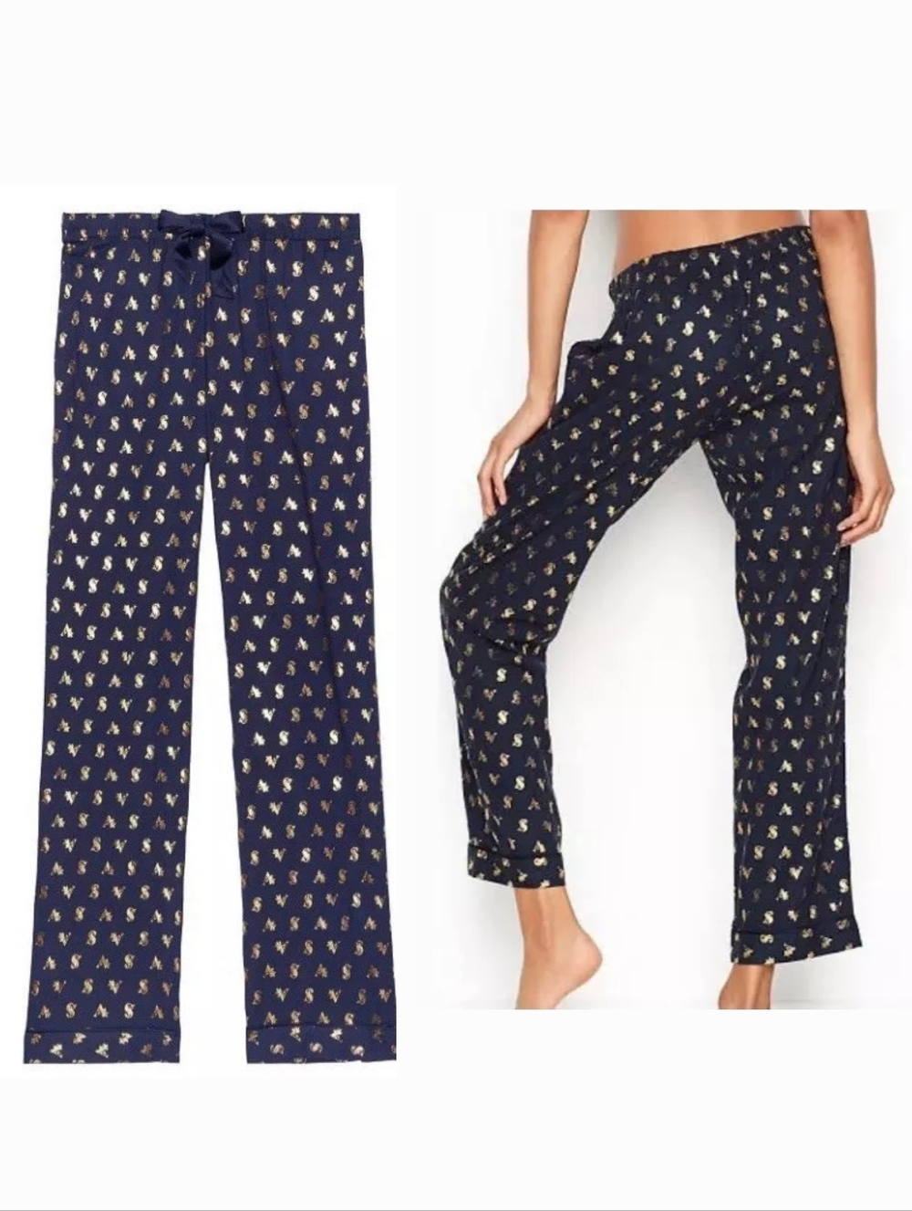 Victoria's Secret Navy And Gold Logo   Pajama Lounge Pants With Pockets Small
